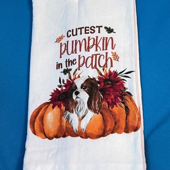 NWT 2 CAVALIER KING CHARLES CUTEST PUMPKIN IN THE PATCH KITCHEN TOWELS 18" X 28" - Picture 14 of 14